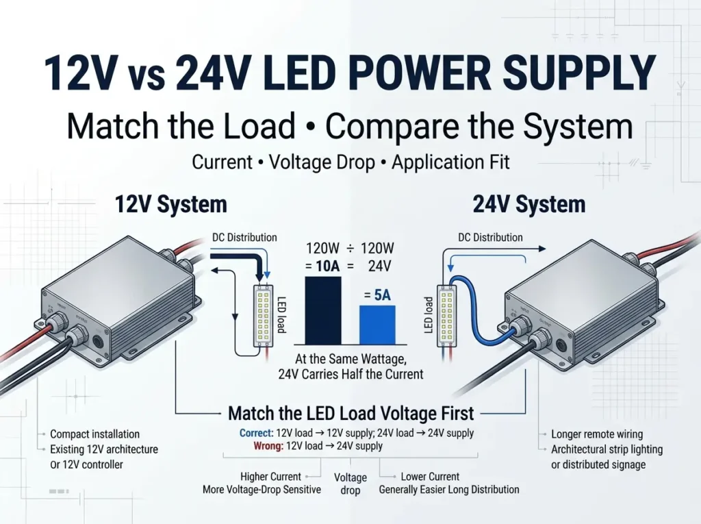 12V vs 24V LED power supply comparison for choosing the right constant-voltage system
