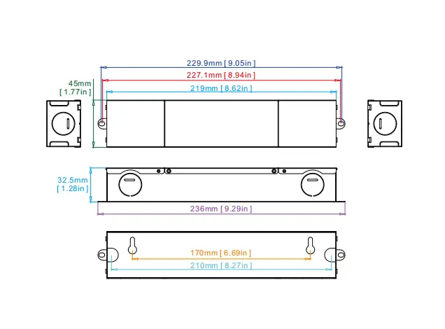 L2D TRIAC Class 2 LED power supply mechanical dimension drawing