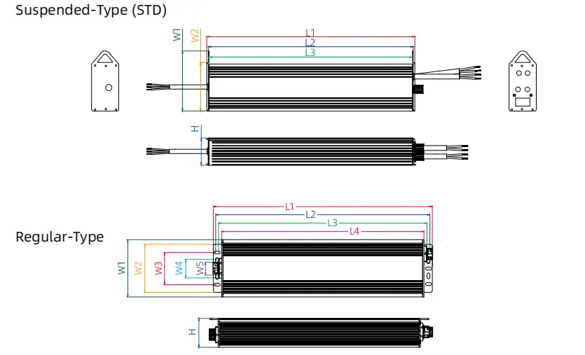 R6-V dual-channel grow light LED driver regular and suspended wiring diagrams