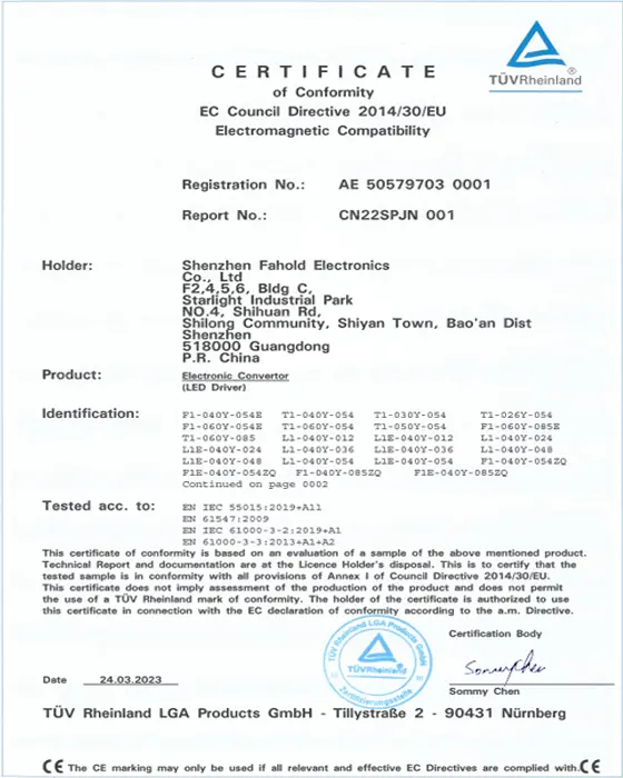 FAHOLD TÜV Certification credential
