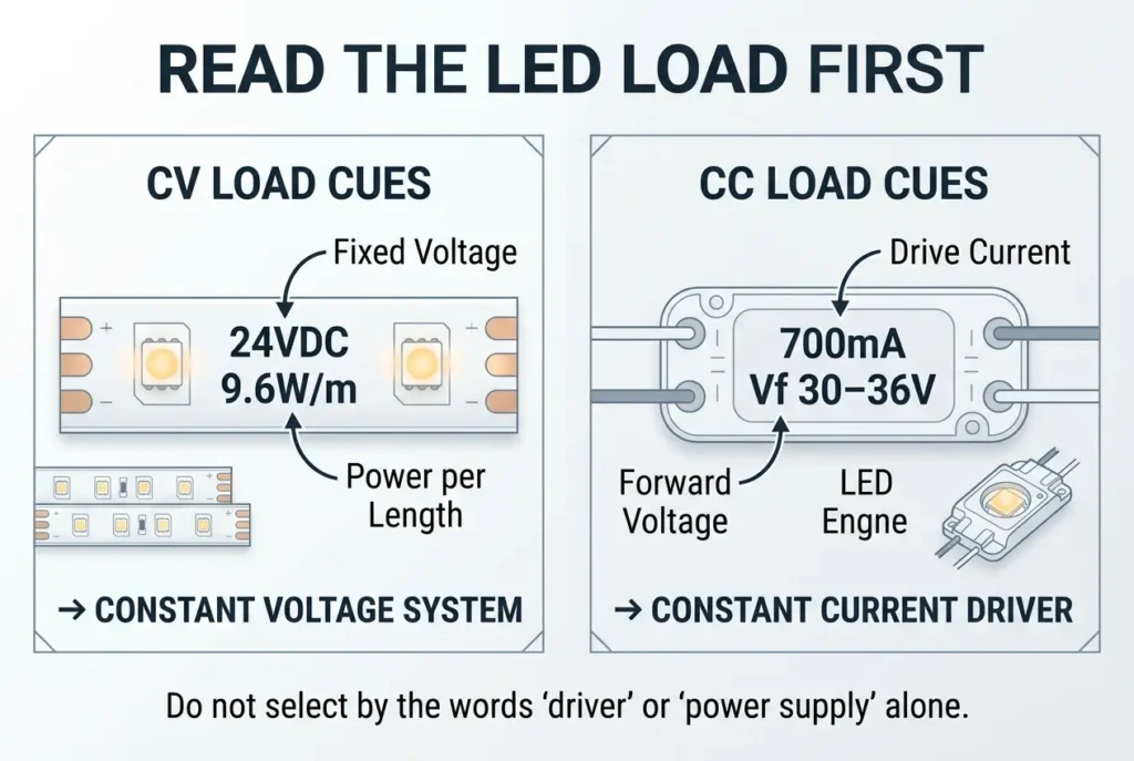 How to identify constant voltage or constant current from an LED load label