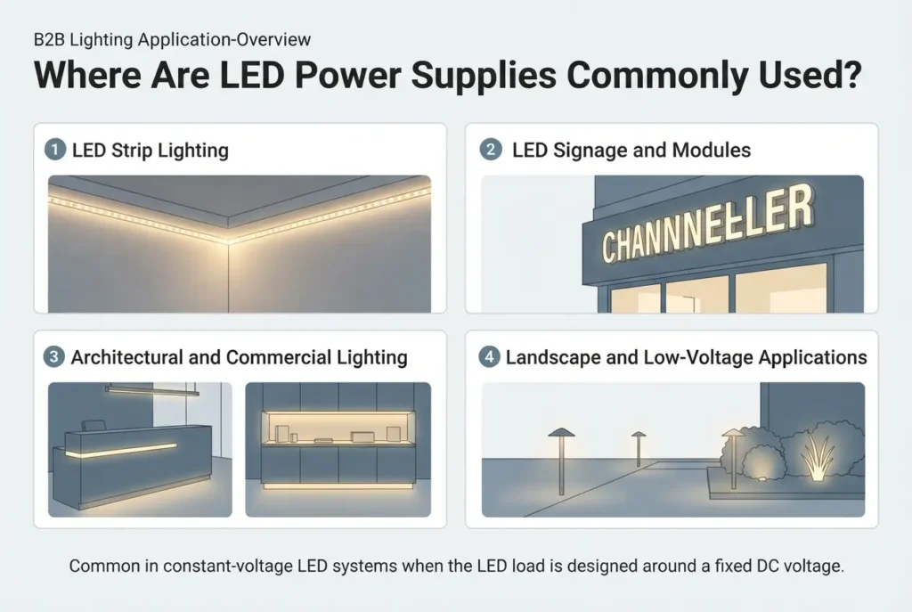 Common applications of constant-voltage LED power supplies