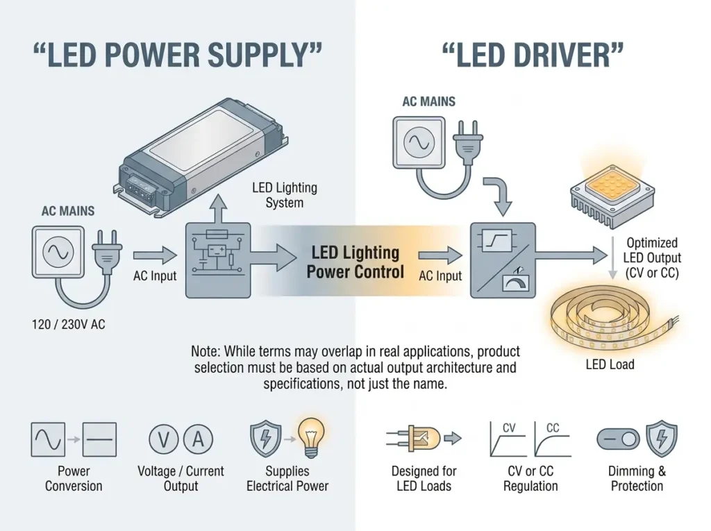 LED power supply vs LED driver technical comparison