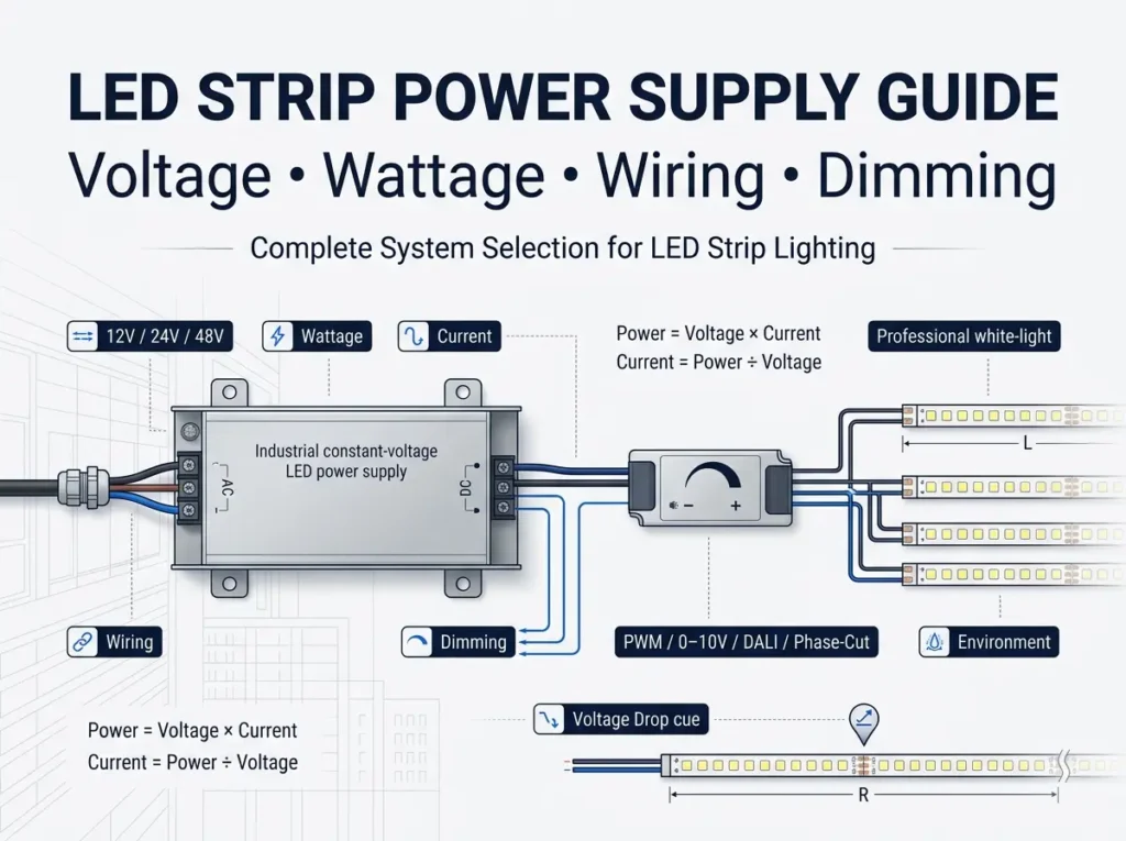 LED strip power supply guide for voltage wattage wiring dimming and system selection