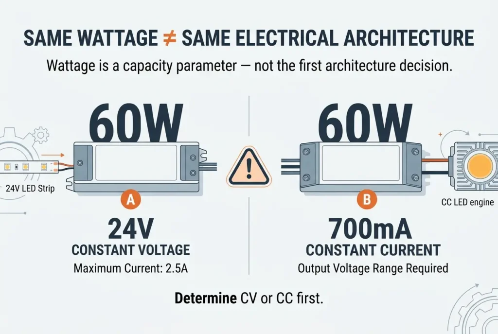 Why wattage alone cannot determine constant voltage or constant current compatibility